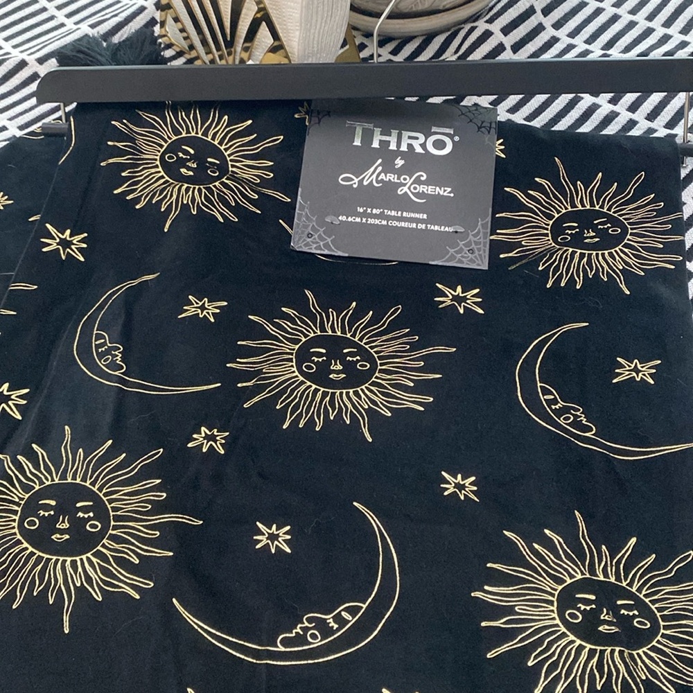 NWT Thro by Marlo Lorenz Table Runner Celestial Black and Gold